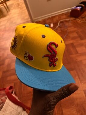 Men SnapBack Yellow and Blue Baseball Cap with Embroidered Patches